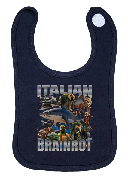 Italian Brainrot — Baby bib with velcro, blue, 100% organic cotton (0-18 months)