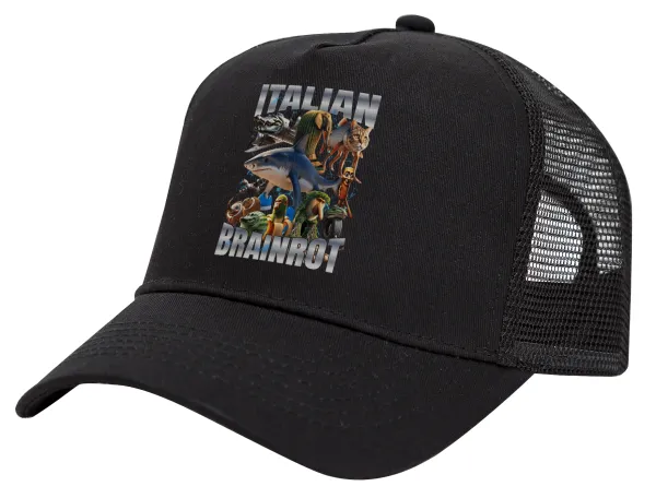 Italian Brainrot — Trucker Hat with Mesh, Black, (COTTON, KIDS, UNISEX, ONE SIZE)