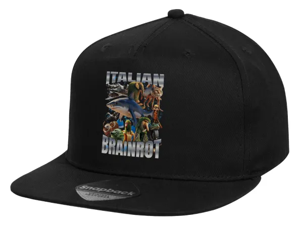 Italian Brainrot — Children's Flat Snapback Hat, Black (100% COTTON, CHILD, UNISEX, ONE SIZE)