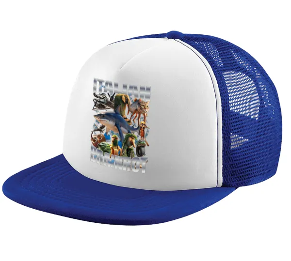 Italian Brainrot — Adult Soft Trucker Hat with Blue/White Mesh (POLYESTER, ADULT, UNISEX, ONE SIZE)