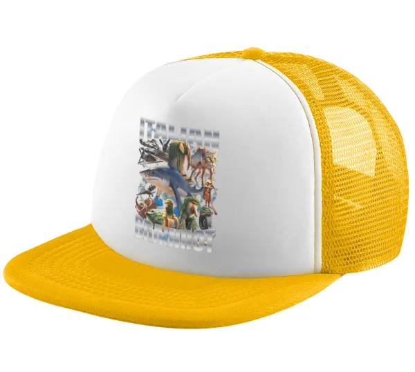 Italian Brainrot — Adult Soft Trucker Hat with Yellow/White Mesh (POLYESTER, ADULT, UNISEX, ONE SIZE)