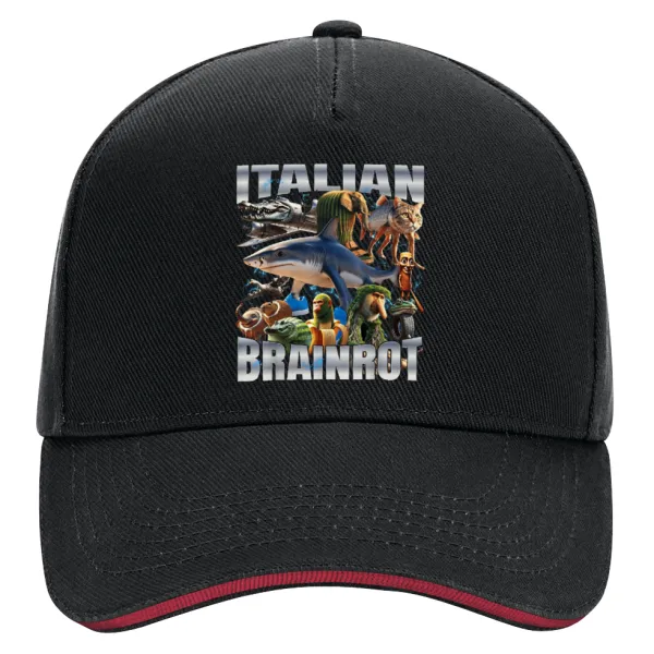 Italian Brainrot — DRILL Adult Ultimate Hat BLACK/RED, (100% COTTON, ADULT, UNISEX, ONE SIZE)