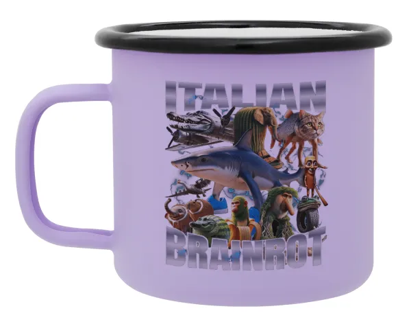 Italian Brainrot — Metal enamel mug, matte light pastel purple, 360ml