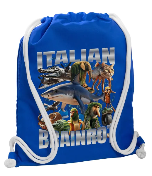 Italian Brainrot — Backpack pouch GYMBAG Blue, with pocket (40x48cm) & thick cords