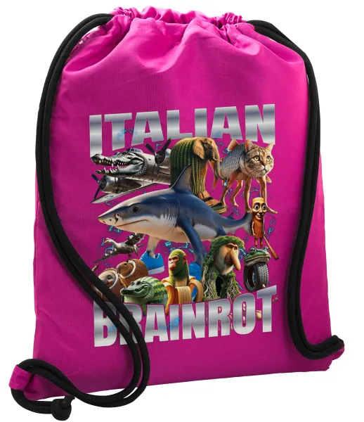 Italian Brainrot — Backpack pouch GYMBAG Fuchsia, with pocket (40x48cm) & thick cords