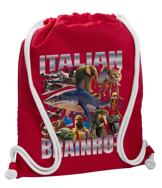 Italian Brainrot — Backpack pouch GYMBAG Red, with pocket (40x48cm) & thick cords