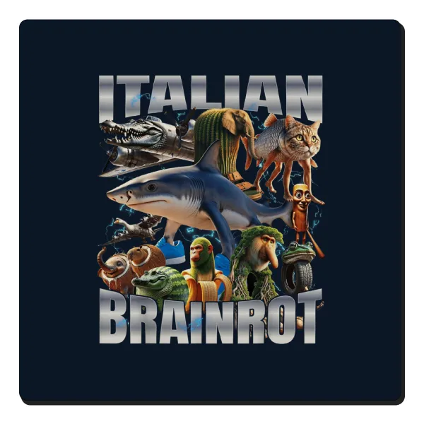 Italian Brainrot — Square wooden magnet, 6x6cm