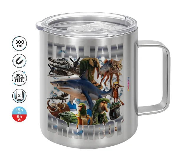 Italian Brainrot — Double-walled stainless steel mug 300ml with temperature-retaining lid