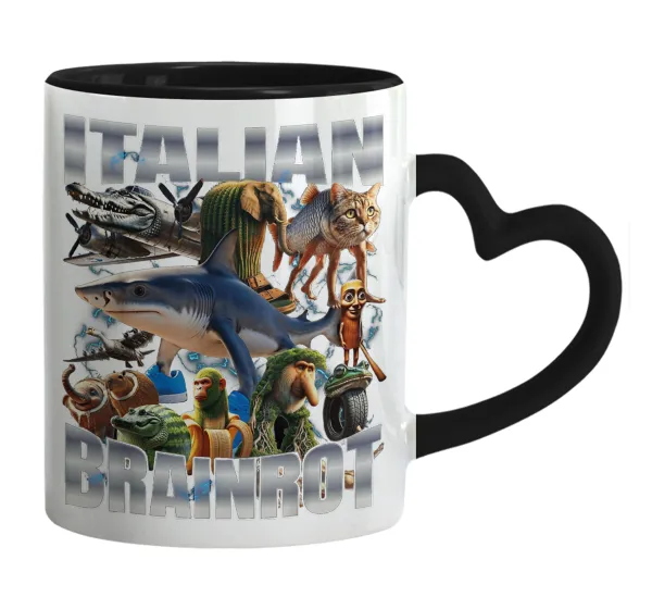 Italian Brainrot — Mug heart black handle, ceramic, 330ml