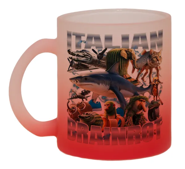 Italian Brainrot — Two-tone glass mug with matte red base, 330ml