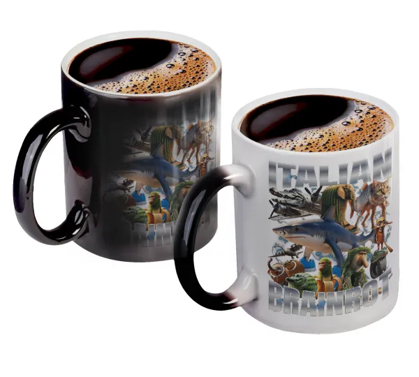 Italian Brainrot — Color changing magic Mug, ceramic, 330ml when adding hot liquid inside, the black colour desappears (1 pcs)