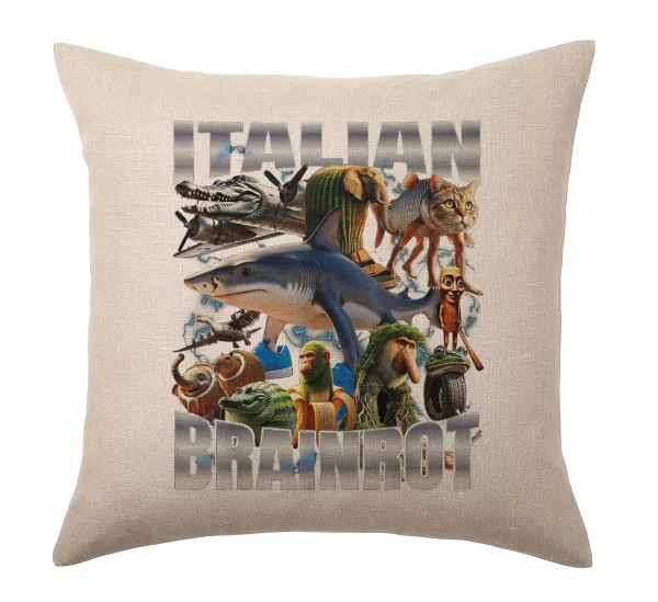 Italian Brainrot — Linen sofa cushion, 40x40cm, filling included