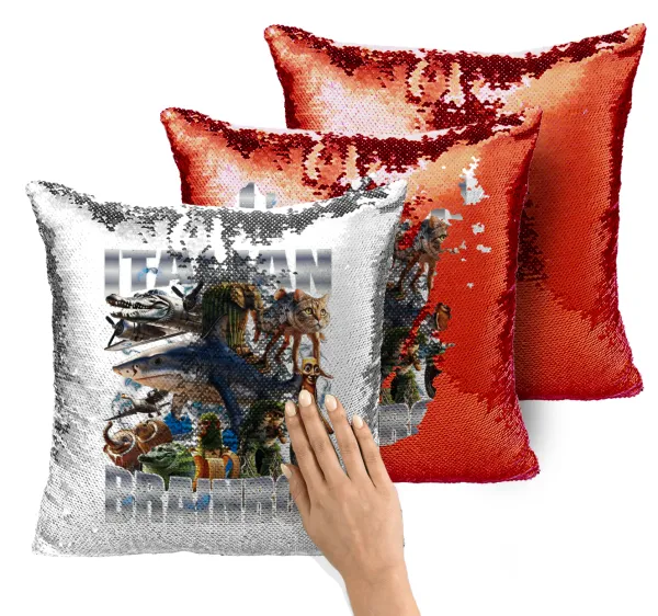 Italian Brainrot — Magic sofa cushion with red sequins, 40x40cm, filling included