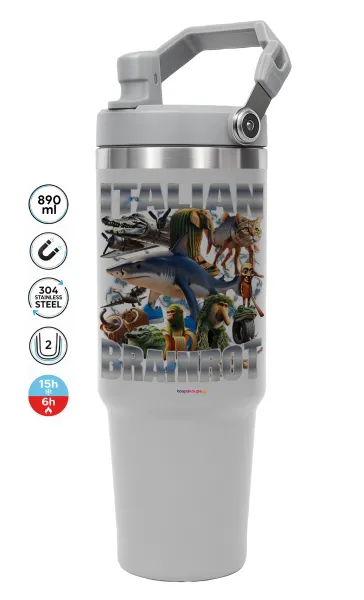 Italian Brainrot — GREY Travel Tumbler with Handle 890ml