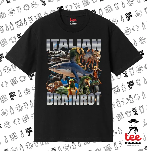 Italian Brainrot — ΜΑΥΡΟ Κλασικό T-Shirt, διπλής ραφής, χωρίς πλευρικές ραφές από 100% βαμβάκι. Vegan & OEKO-TEX πιστοποιημένο.