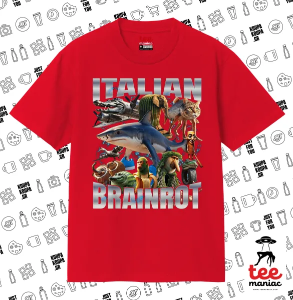 Italian Brainrot — ΚΟΚΚΙΝΟ Κλασικό T-Shirt, διπλής ραφής, χωρίς πλευρικές ραφές από 100% βαμβάκι. Vegan & OEKO-TEX πιστοποιημένο.