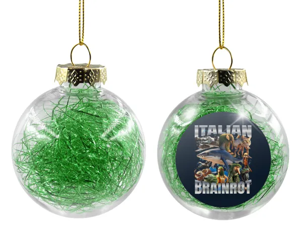 Italian Brainrot — Transparent Christmas tree ball ornament with green filling 8cm