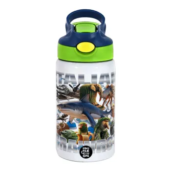 Italian Brainrot, Παιδικό παγούρι θερμό, ανοξείδωτο, με καλαμάκι ασφαλείας, πράσινο/μπλε (350ml)