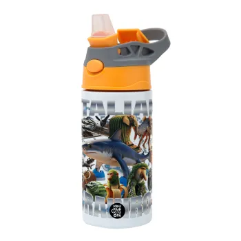 Italian Brainrot, Παιδικό παγούρι θερμό, ανοξείδωτο, με καλαμάκι ασφαλείας, Πορτοκαλί/Γκρι (360ml) BPA-FREE