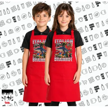 Italian Brainrot, Κόκκινη ΠΑΙΔΙΚΗ Ποδιά μακριά Σεφ ολόσωμη με τσέπες