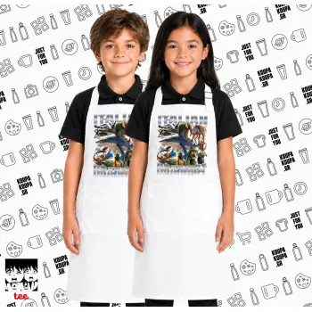 Italian Brainrot, Λευκή ΠΑΙΔΙΚΗ Ποδιά μακριά Σεφ ολόσωμη με τσέπες