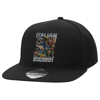 Italian Brainrot, Καπέλο Ενηλίκων Flat Snapback Μαύρο, (100% ΒΑΜΒΑΚΕΡΟ TWILL, ΕΝΗΛΙΚΩΝ, UNISEX, ONE SIZE)