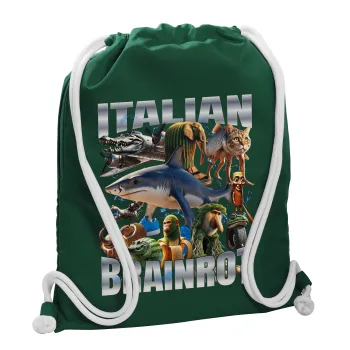 Italian Brainrot, Τσάντα πλάτης πουγκί GYMBAG BOTTLE GREEN, με τσέπη (40x48cm) & χονδρά λευκά κορδόνια