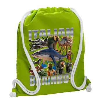 Italian Brainrot, Τσάντα πλάτης πουγκί GYMBAG LIME GREEN, με τσέπη (40x48cm) & χονδρά κορδόνια