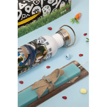 Italian Brainrot, Easter Set, metallic silver aluminum water bottle (500ml) & scented flat Easter candle (30cm) (TURQUOISE)
