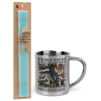 Italian Brainrot, Easter Set, metallic thermal cup (300ml) & aromatic flat Easter candle (30cm) (TURQUOISE)