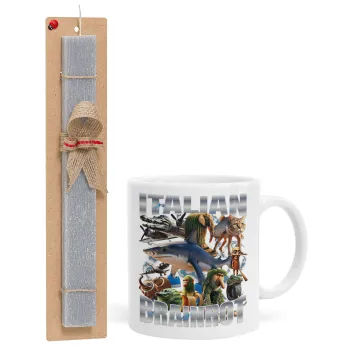 Italian Brainrot, Easter Set, Ceramic Cup (330ml) & Easter aromatic flat candle (30cm) (GRAY)