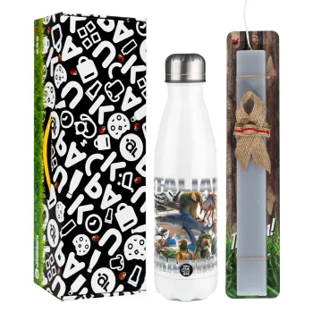 Italian Brainrot, Easter candle, metallic white thermos bottle (500ml) & aromatic flat candle (30cm) (GRAY)