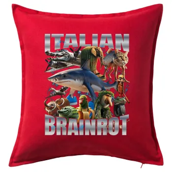 Italian Brainrot, Μαξιλάρι καναπέ Κόκκινο 100% βαμβάκι, περιέχεται το γέμισμα (50x50cm)