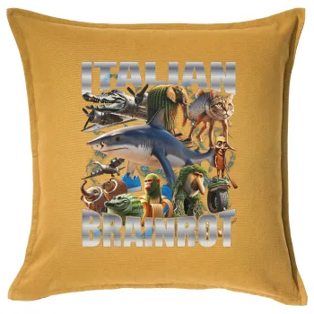Italian Brainrot, Μαξιλάρι καναπέ Κίτρινο 100% βαμβάκι, περιέχεται το γέμισμα (50x50cm)
