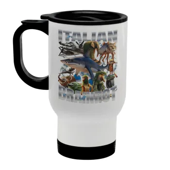 Italian Brainrot, Stainless steel travel mug with lid, double wall white 450ml