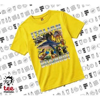 Italian Brainrot, yellow childrens T-Shirt made of 100% cotton, for every day. Vegan & OEKO-TEX certified.