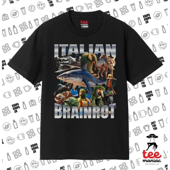 Italian Brainrot, Κλασικό T-Shirt, διπλής ραφής, χωρίς πλευρικές ραφές ΜΑΥΡΟ από 100% βαμβάκι. Vegan & OEKO-TEX πιστοποιημένο.