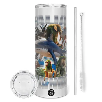 Italian Brainrot, Tumbler ποτήρι θερμό από ανοξείδωτο ατσάλι 600ml, με μεταλλικό καλαμάκι & βούρτσα καθαρισμού