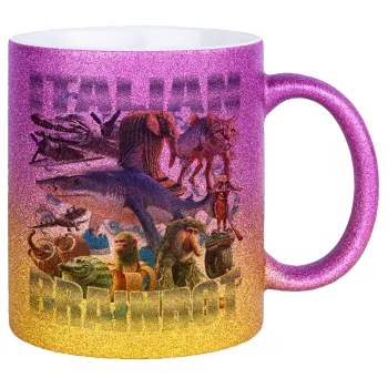 Italian Brainrot, Κούπα Χρυσή/Ροζ Glitter, κεραμική, 330ml