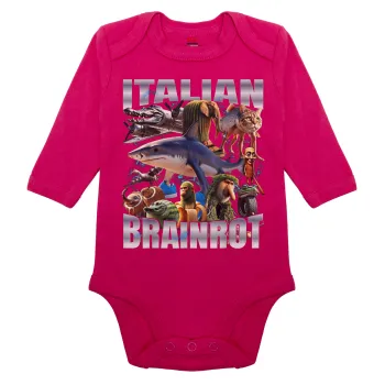 Italian Brainrot, Μακρυμάνικο βρεφικό φορμάκι, 0-18 μηνών, ΡΟΖ, 100% Organic Cotton