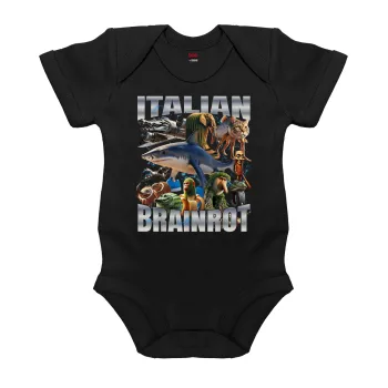 Italian Brainrot, Βρεφικό φορμάκι μωρού, 0-18 μηνών, ΜΑΥΡΟ, 100% Organic Cotton, κοντομάνικο