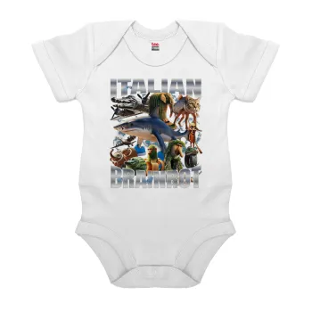 Italian Brainrot, Βρεφικό φορμάκι μωρού, 0-24 μηνών, ΛΕΥΚΟ, 100% Organic Cotton, κοντομάνικο