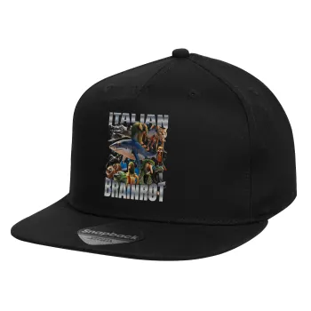 Italian Brainrot, Καπέλο παιδικό Flat Snapback, Μαύρο (100% ΒΑΜΒΑΚΕΡΟ, ΠΑΙΔΙΚΟ, UNISEX, ONE SIZE)
