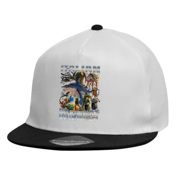 Italian Brainrot, Καπέλο παιδικό Flat Snapback, Λευκό (100% ΒΑΜΒΑΚΕΡΟ, ΠΑΙΔΙΚΟ, UNISEX, ONE SIZE)