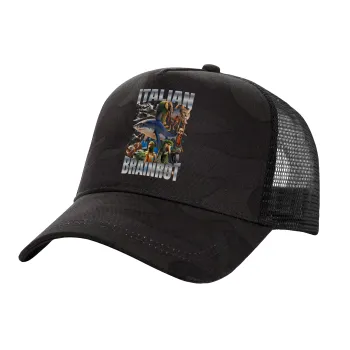 Italian Brainrot, Adult Structured Trucker Hat, with Mesh, Dark Army (100% COTTON, ADULT, UNISEX, ONE SIZE)