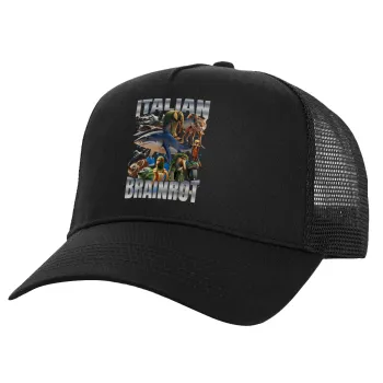 Italian Brainrot, Structured Trucker Adult Hat, with Mesh, Black (100% COTTON, ADULT, UNISEX, ONE SIZE)