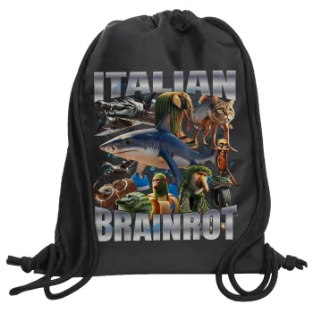 Italian Brainrot, Τσάντα πλάτης πουγκί GYMBAG Μαύρη, με τσέπη (40x48cm) & χονδρά κορδόνια