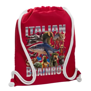 Italian Brainrot, Backpack pouch GYMBAG Red, with pocket (40x48cm) & thick cords