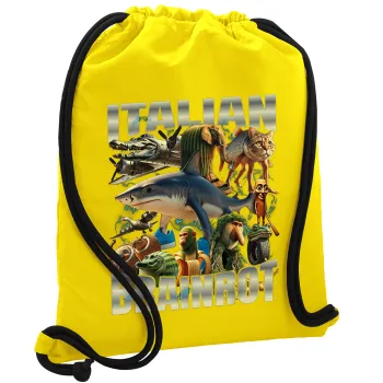 Italian Brainrot, Τσάντα πλάτης πουγκί GYMBAG Κίτρινη, με τσέπη (40x48cm) & χονδρά κορδόνια