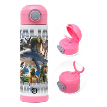 Italian Brainrot, Παιδικό παγούρι θερμό, ανοξείδωτο, με καλαμάκι ασφαλείας, ΡΟΖ (500ml)